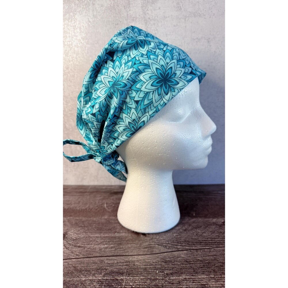 Turquoise print surgery scrub cap
